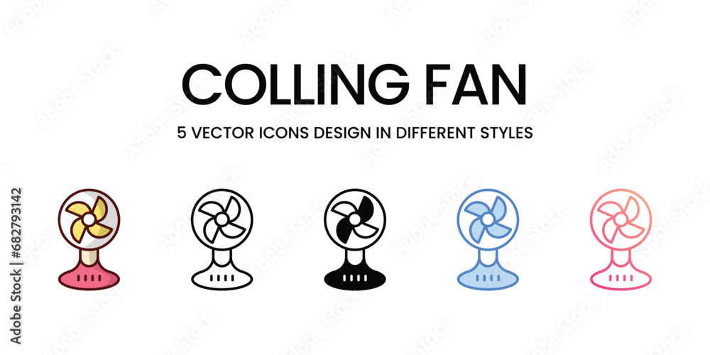 Colling Fan Icon Design in Five style with Editable Stroke. Line, Solid, Flat Line, Duo Tone Color, and Color Gradient Line. Suitable for Web Page, Mobile App, UI, UX and GUI design. Colling Fan Icon Design in Five style with Editable Stroke. Line, Solid, Flat Line, Duo Tone Color, and Color Gradient Line. Suitable for Web Page, Mobile App, UI, UX and GUI design.