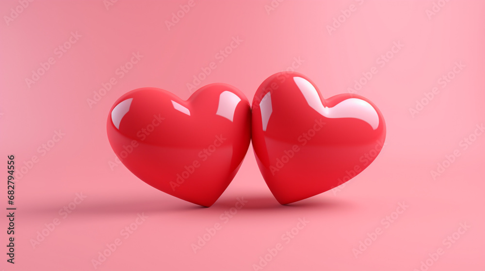 3d red hearts on pink background, Valentine's day concept. 