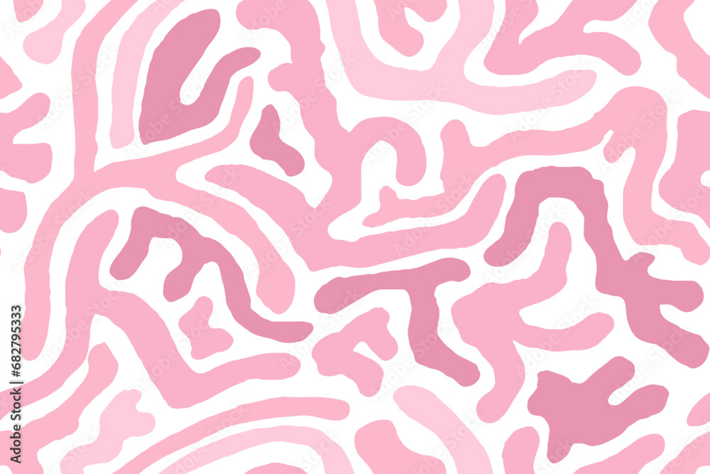 Pink squiggles of doodle seamless pattern. Creative minimalist style art background, trendy design with organic shapes. Modern abstract color backdrop