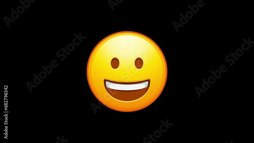 Grinning Face Animated Emoji. Alpha channel, transparent background. 4K resolution loop animation.