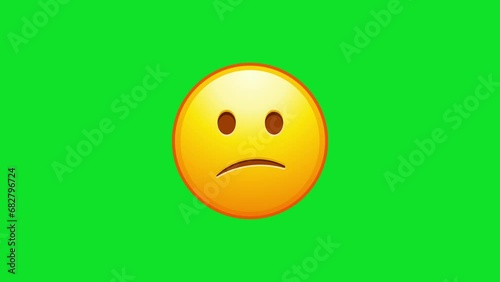 Confused emoji. Nonplussed emoticon with frowned lips Animated Emoji. Alpha channel, transparent background. 4K resolution loop animation.