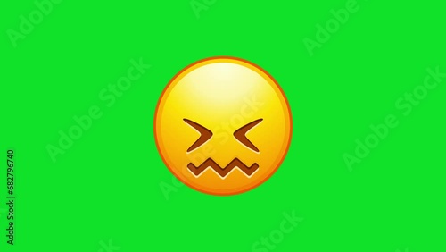 Confused emoticon with jagged mouth. Animated Emoji. Alpha channel, transparent background. 4K resolution loop animation.