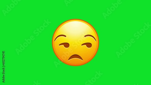 Unamused emoji. Meh emoticon, dissatisfied yellow face with side-eye. Animated Emoji. Alpha channel, transparent background. 4K resolution loop animation.