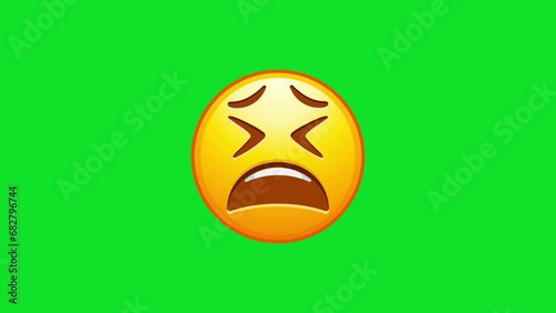 Exhausted emoji. Tired emoticon, yellow face with X-shaped scrunched eyes Animated Emoji. Alpha channel, transparent background. 4K resolution loop animation.