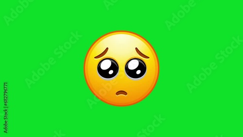 Pleading face emoji. Yellow face emoji with a small frown, and large eyes, as if begging or pleading Animated Emoji. Alpha channel, transparent background. 4K resolution loop animation.