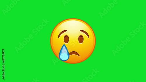 Crying emoji. Sad emoticon face with tear drop. Animated Emoji. Alpha channel, transparent background. 4K resolution loop animation.