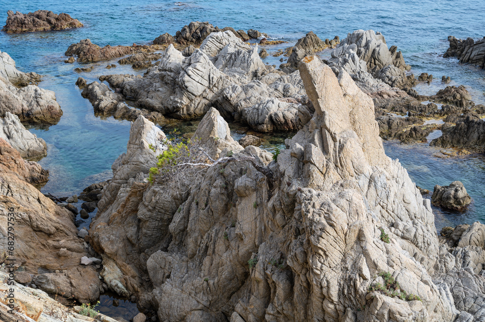 Summer sea rocky coast view in Lloret de Mar