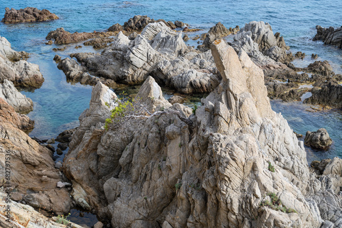 Obraz na płótnie Summer sea rocky coast view in Lloret de Mar w salonie