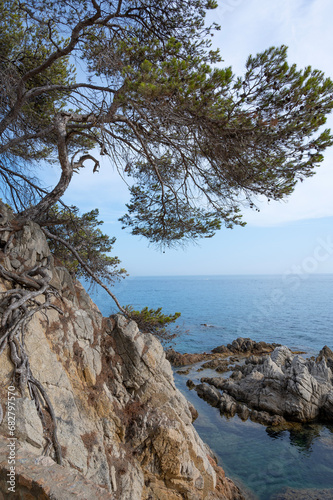 Summer sea rocky coast view in Lloret de Mar