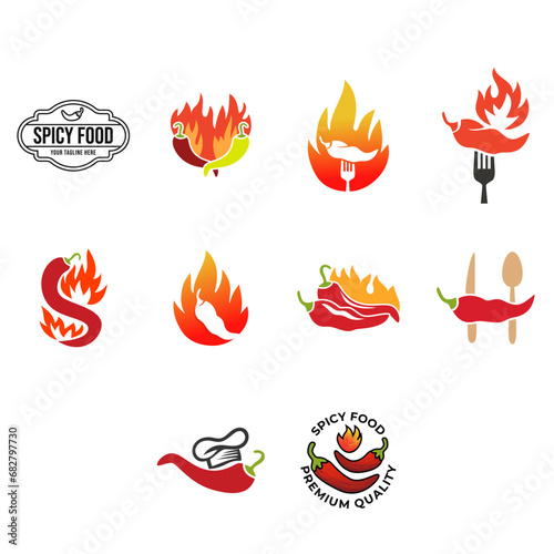 Set of Hot chili logo design concept. Fire chili logo symbol. Spice food illustration