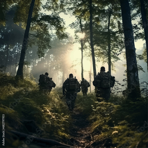 Soldiers searching in the forest Illustration 