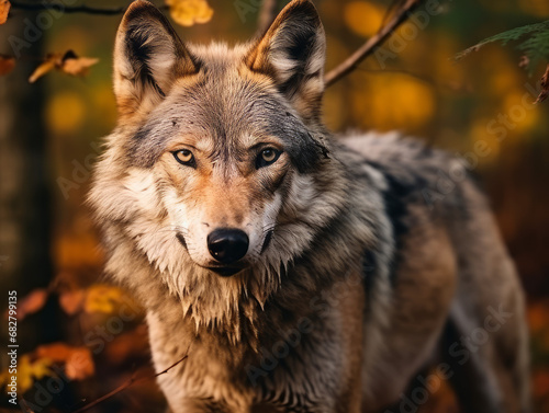 The watchful eyes of a wolf, its fur and features exuding the essence of the wild.