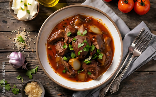 Capture the essence of Beef Bourguignon in a mouthwatering food photography shot Generative AI photo
