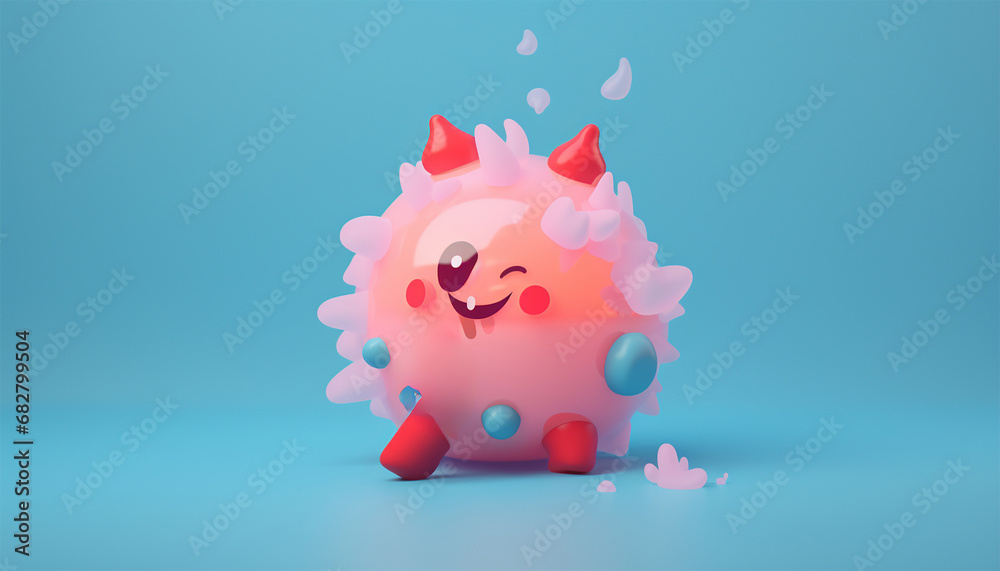 Obraz premium Cell 3D animation pastel colored. Virus disease. Abstract background virus. Set virus. Virus icon set. Infection flu, pneumonia. Bacteria, microbes fungi. Danger to a living organism. Viruses 