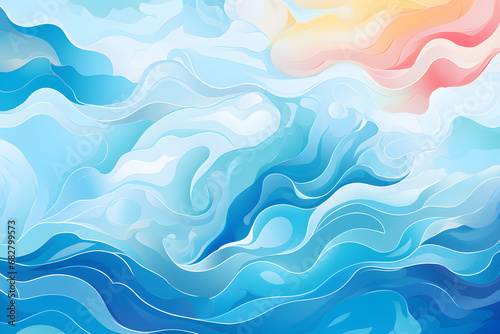 Abstract Wallpaper with Colorful Water and a Sun Made of Irregular Shapes