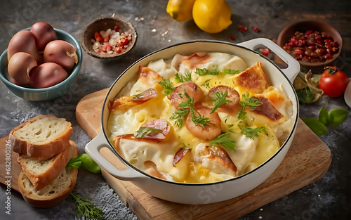 Capture the essence of Tartiflette in a mouthwatering food photography shot Generative AI