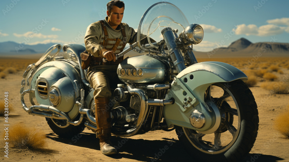 A lone figure perches atop his parked motorcycle, the rugged mountain range in the background a testament to the thrill-seeking spirit that drives him forward on his motorcycling journey A lone figure perches atop his parked motorcycle, the rugged mountain range in the background a testament to the thrill-seeking spirit that drives him forward on his motorcycling journey