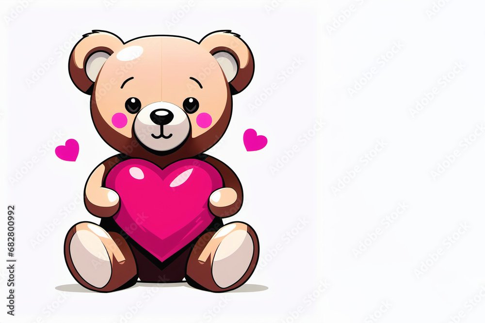 Obraz premium Teddy bear with a heart. Romance of Valentine's Day.