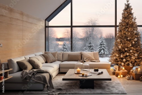 A living room with Christmas decoration, AI generated © Carlos Dominique