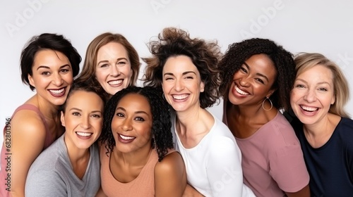 Diverse woman posing to camera on white background, AI generated image