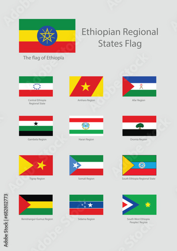 flags of Ethiopian Regional States. flags of Ethiopian Nation and Nationalities and peoples Adminstrative states. vector EPS file. photo