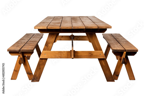 Rustic Wooden Picnic Bench Isolated on a transparent background