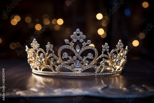 An up-close look at the stunning details of a glittering tiara worn for a New Year's party