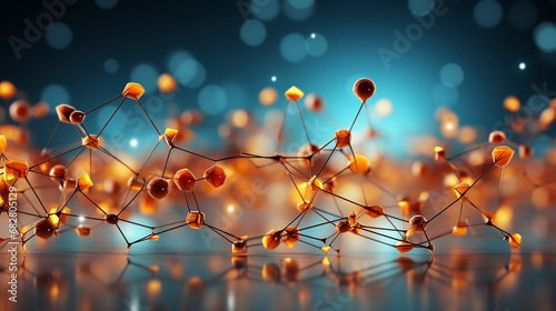 Beautiful scientific banner with colorful abstract 3D atomic network background with interconnected balls and lines in blurred background     © Sudarshana