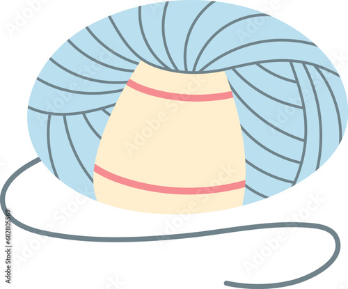 Blue yarn ball isolated on white background. Vector illustration of skein of thread in cartoon simple flat style. Hobby, craft, handmade concept. Hand drawn cozy yarn ball