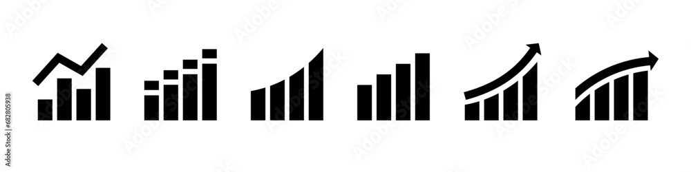 Growing bar graph icon in black. Profit, trend, increase diagram symbols. Growths chart, profit growing, growth success, chart increase icons. Growing graph set Growing bar graph icon in black. Profit, trend, increase diagram symbols. Growths chart, profit growing, growth success, chart increase icons. Growing graph set