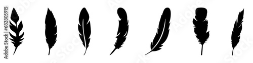 Abstract black bird feather icons. Feather silhouette collection. Elegance feather element decoration. Feather icons photo