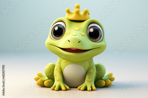 Cute plasticine frog in a crown on a white background