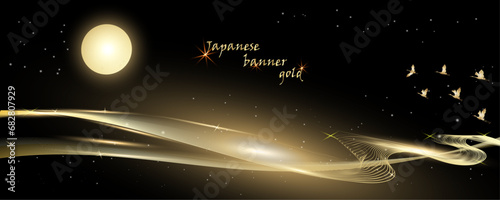 Golden banner Japanese style. Luxury wallpaper glitter lights grunge background, gold glitter defocused abstract Twinkly Lights Background. Gold abstract fine arts background vector.