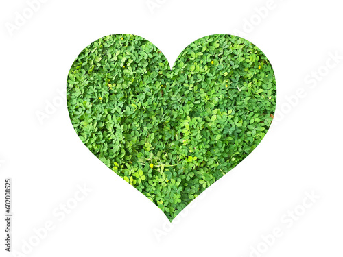 LOVE icon made from green grass or leaves isolated on transparent background, go green concept, PNG 