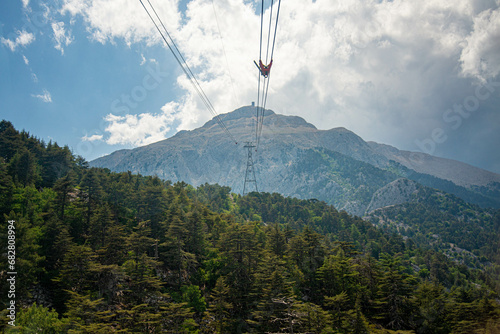 View of the cable car in the mountains