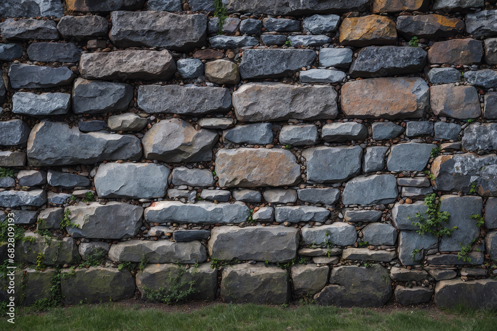 Background of stone wall texture. Close up of gray stone wall. Generative AI Background of stone wall texture. Close up of gray stone wall. Generative AI