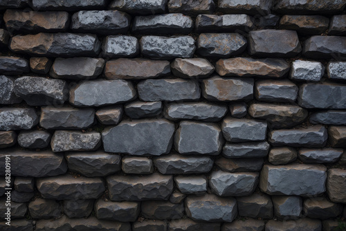 Background of stone wall texture. Close up of gray stone wall. Generative AI