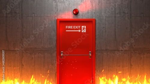 Emergency exit door with siren light, Direction to the emergency exit photo