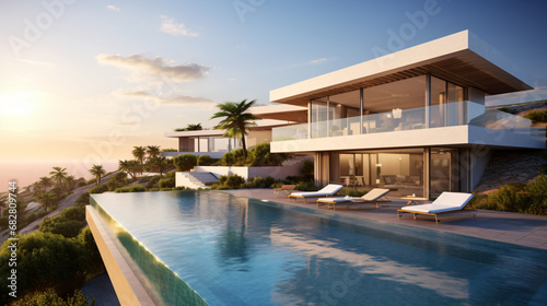 Large luxury modern villa house with swimming pool © Geforce