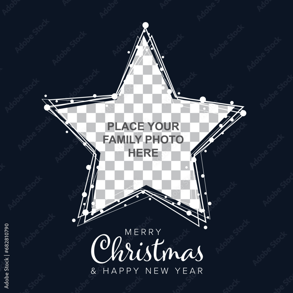 Minimalist Christmas flyer/card template with christmas star frame for the photo Minimalist Christmas flyer/card template with christmas star frame for the photo