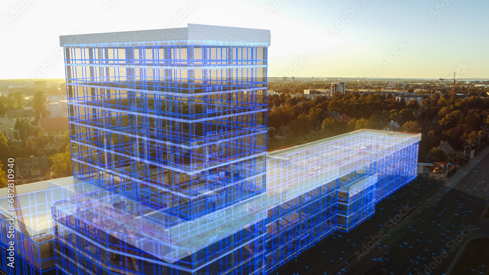 Aerial Drone Footage with VFX Concept: Building Construction Site ...