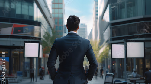 Businessman viewing cityscape from a street