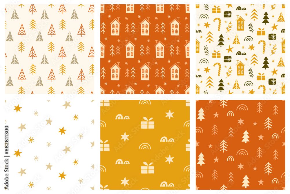 Christmas Seasonal Vector Seamless Pattern Set