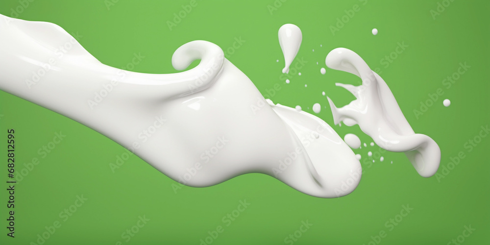 Splash of white milk on a green background