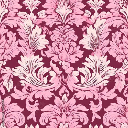 Elegant Damask Whispers: Seamless Antique Pink Wallpaper