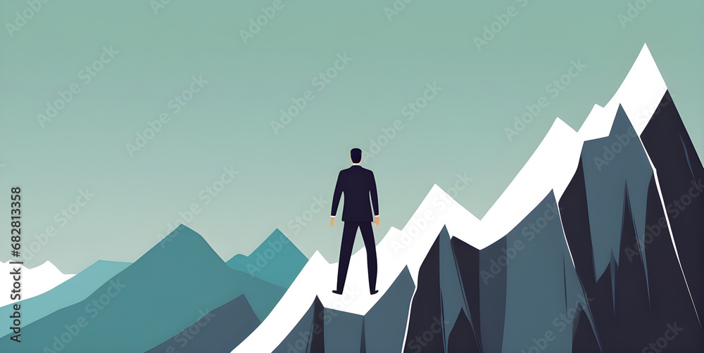 Smart businessman professional for success invest business standing on top of mountain Smart businessman professional for success invest business standing on top of mountain