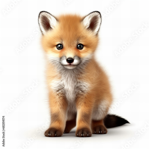 Cute baby fox isolated on white background