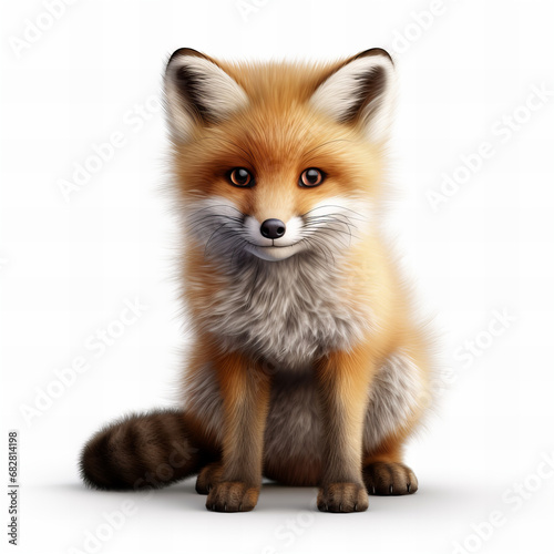 Cute baby fox isolated on white background