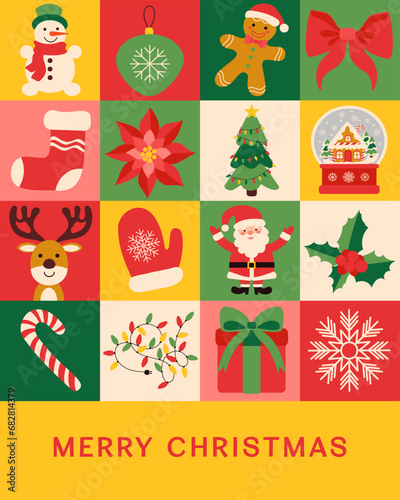 Greeting card of Merry Christmas. Set of christmas elements