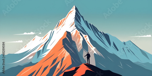 Smart businessman professional for success invest business standing on top of mountain